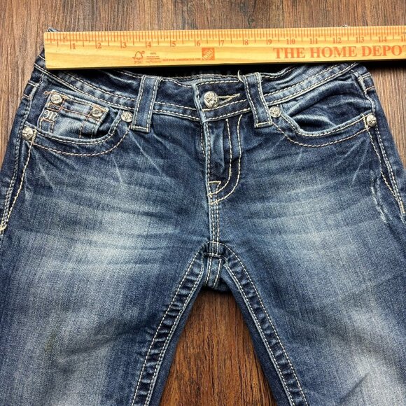 Miss Me Boot Jeans Rhinestones Studded Distressed Medium Wash Size 25 - Picture 8 of 12